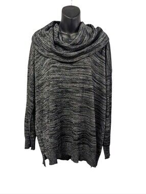 Cupio Women's Plus Size 1X Black Metallic Sparkle Cowl Neck Tunic Sweater